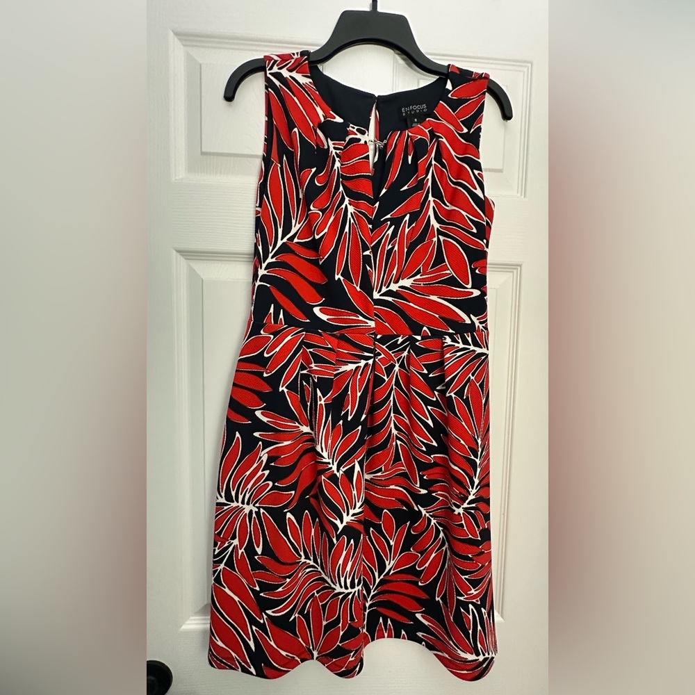 Enfocus Studio Dark Navy, Red and White Fit and Flare Mini Dress
